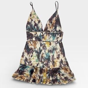 TJD Floral Print Ruffle Open Back Sleeveless Mini Dress SMALL